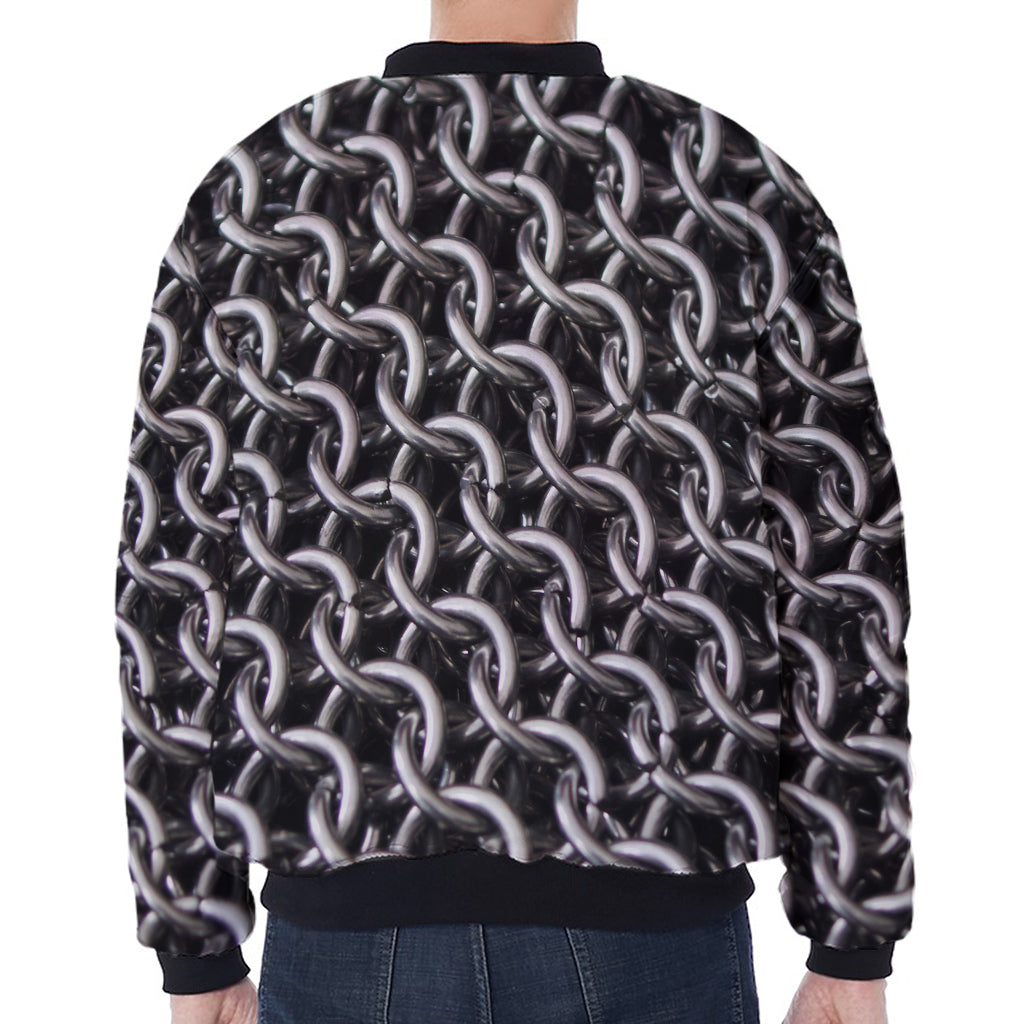 Chainmail Ring Pattern Print Zip Sleeve Bomber Jacket