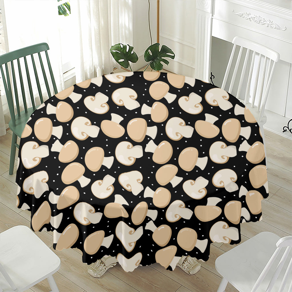 Champignon Mushroom Pattern Print Waterproof Round Tablecloth