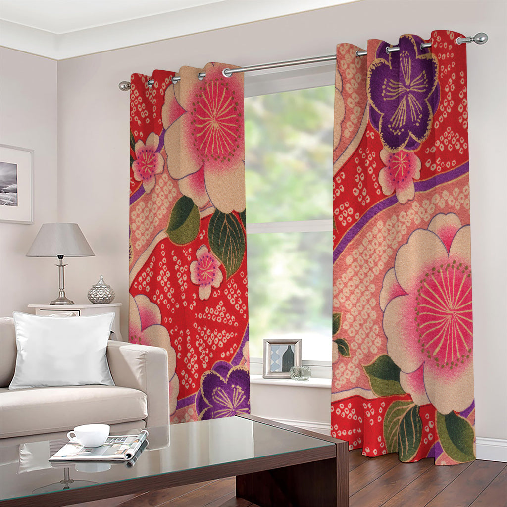 Cherry Blossom Kimono Pattern Print Extra Wide Grommet Curtains