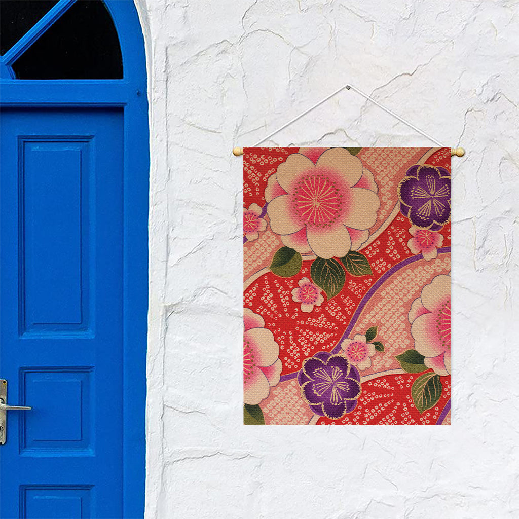 Cherry Blossom Kimono Pattern Print Garden Flag