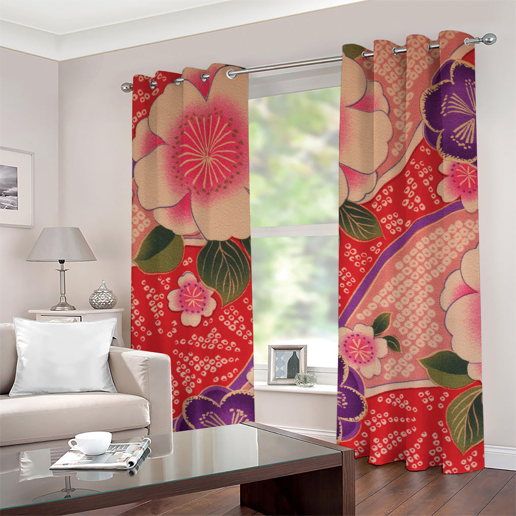 Cherry Blossom Kimono Pattern Print Grommet Curtains