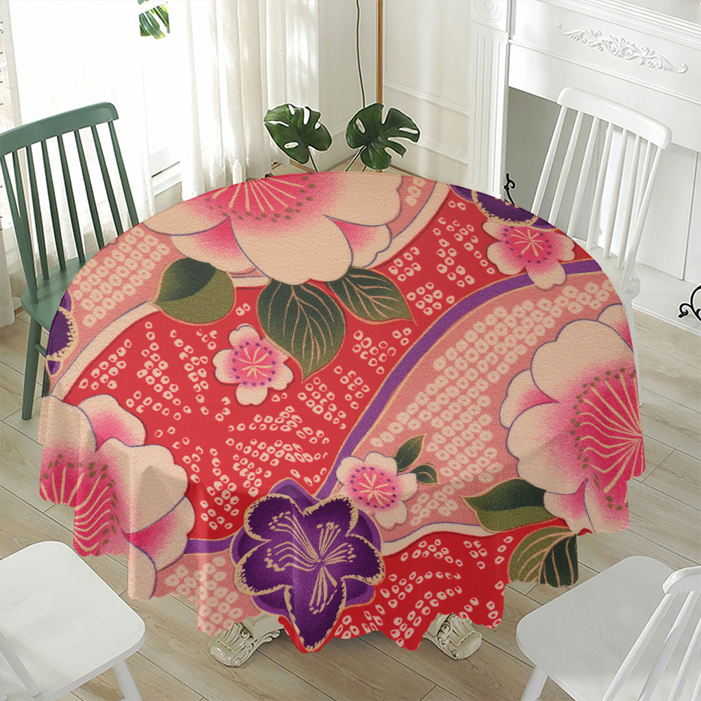 Cherry Blossom Kimono Pattern Print Waterproof Round Tablecloth