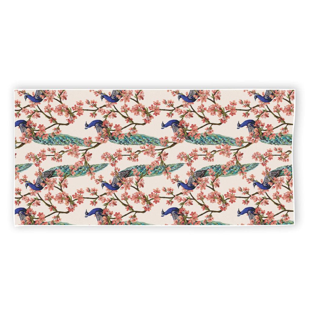 Cherry Blossom Peacock Print Beach Towel