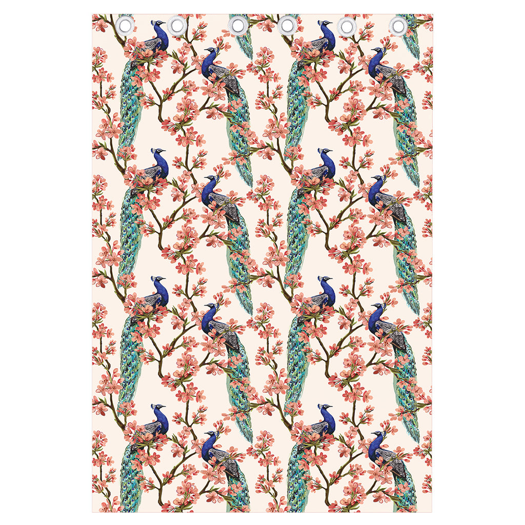 Cherry Blossom Peacock Print Curtain