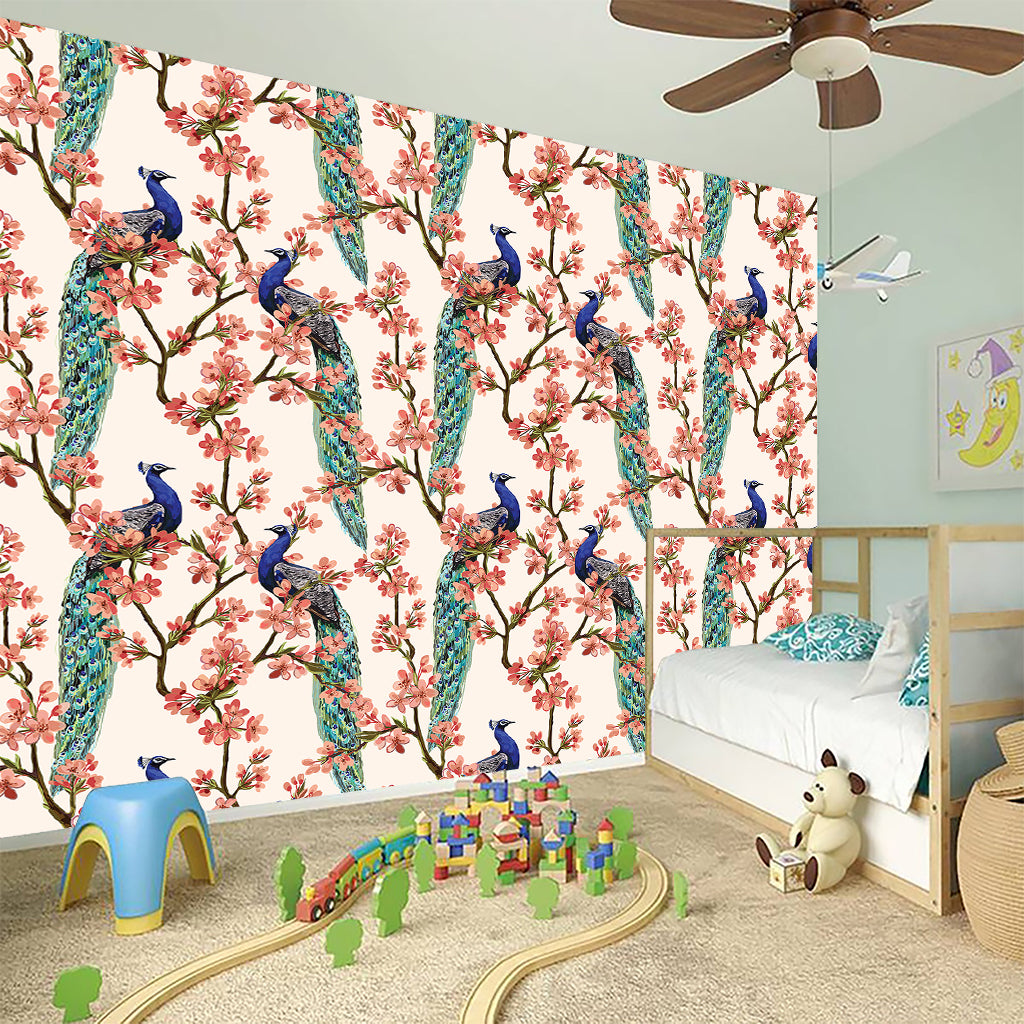 Cherry Blossom Peacock Print Wall Sticker
