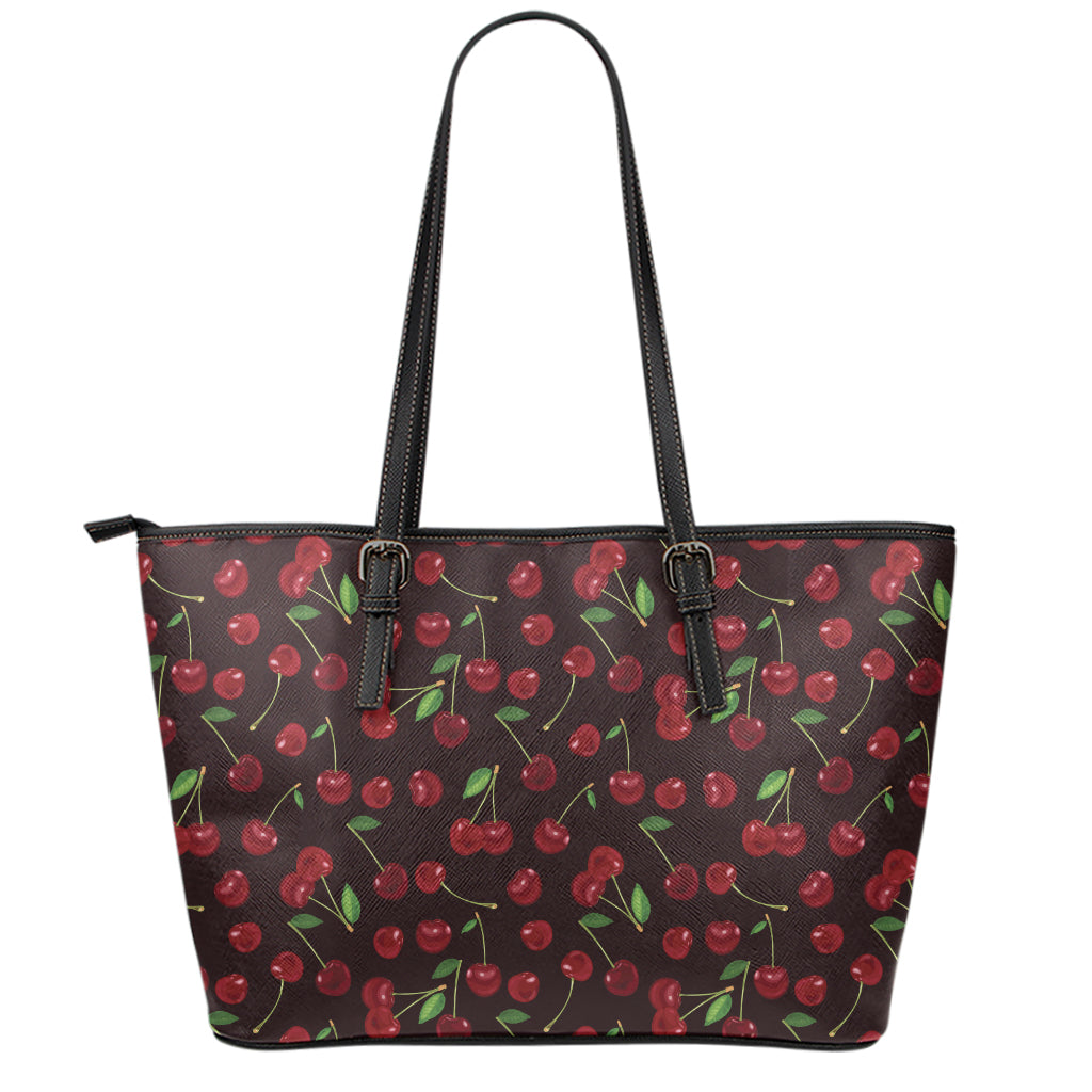 Cherry Fruit Pattern Print Leather Tote Bag