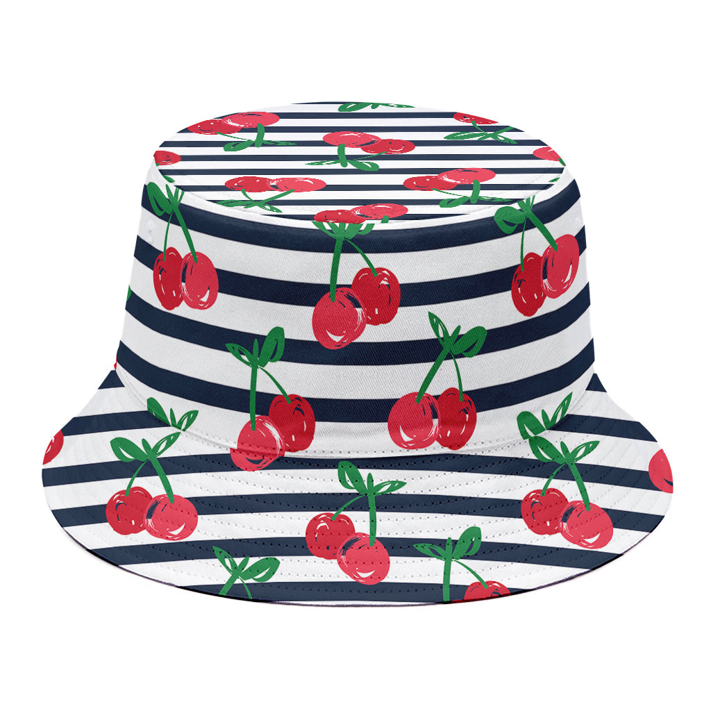 Cherry Striped Pattern Print Bucket Hat