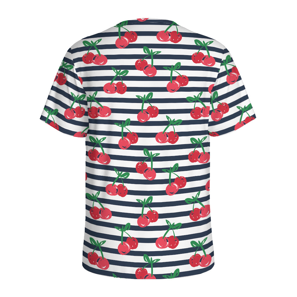 Cherry Striped Pattern Print Men's Sports T-Shirt