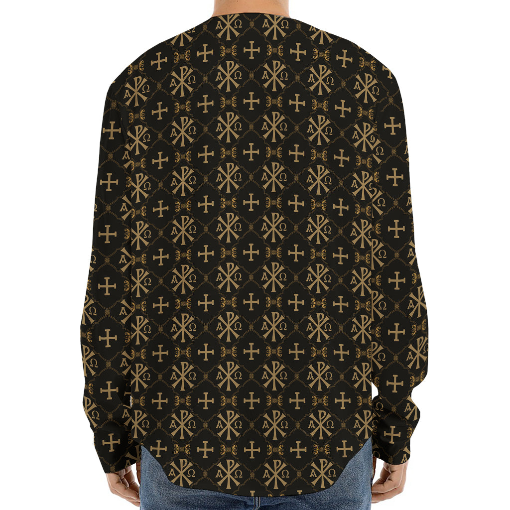 Chi Rho Orthodox Pattern Print Long Sleeve Baseball Jersey