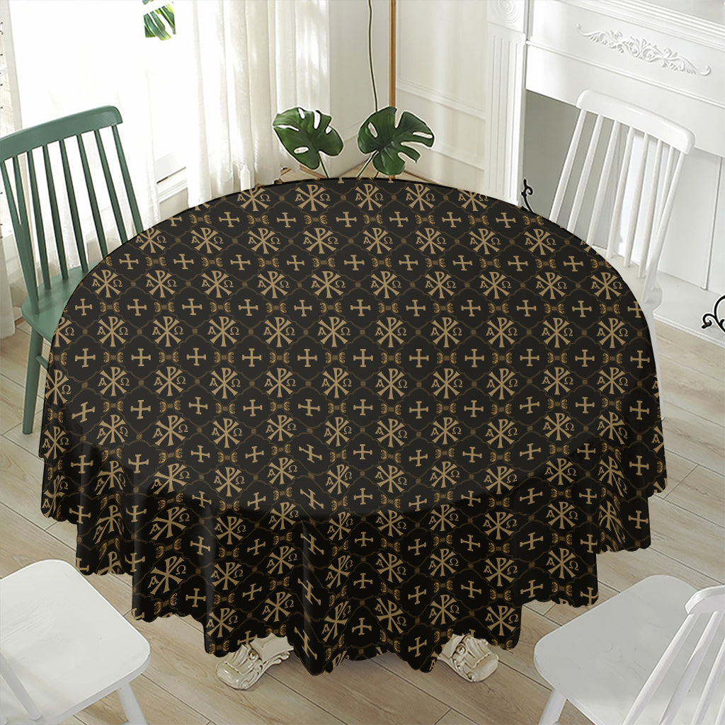 Chi Rho Orthodox Pattern Print Waterproof Round Tablecloth