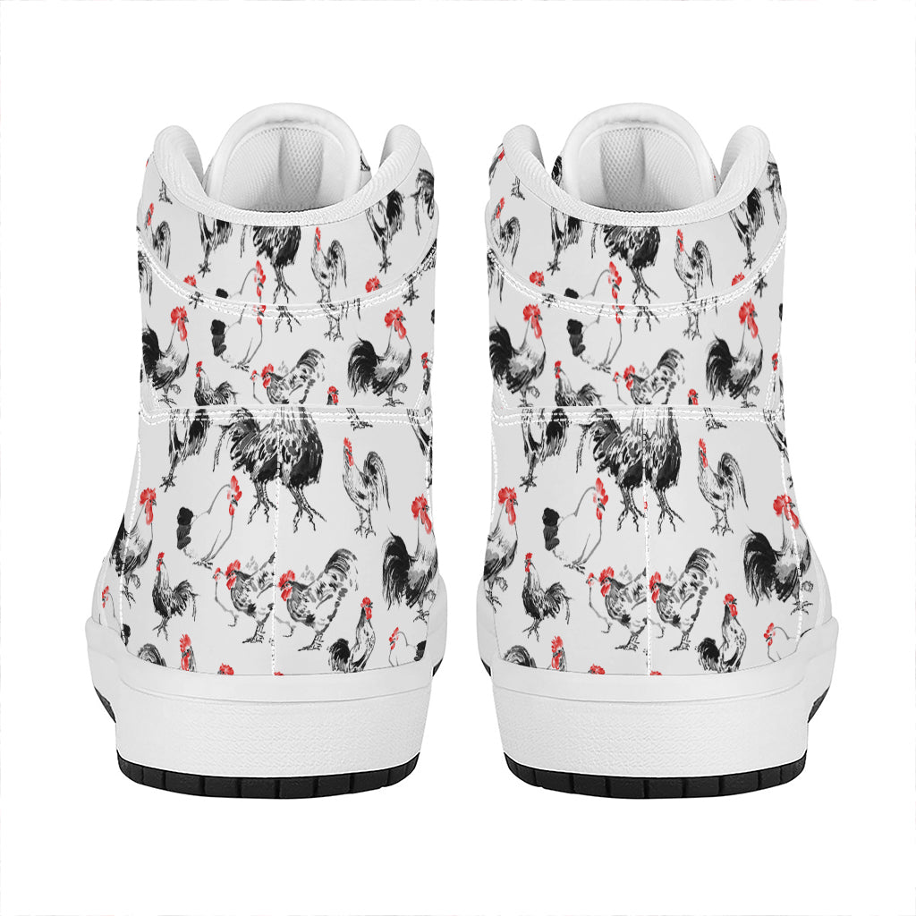 Chicken Ink Painting Pattern Print High Top Leather Sneakers