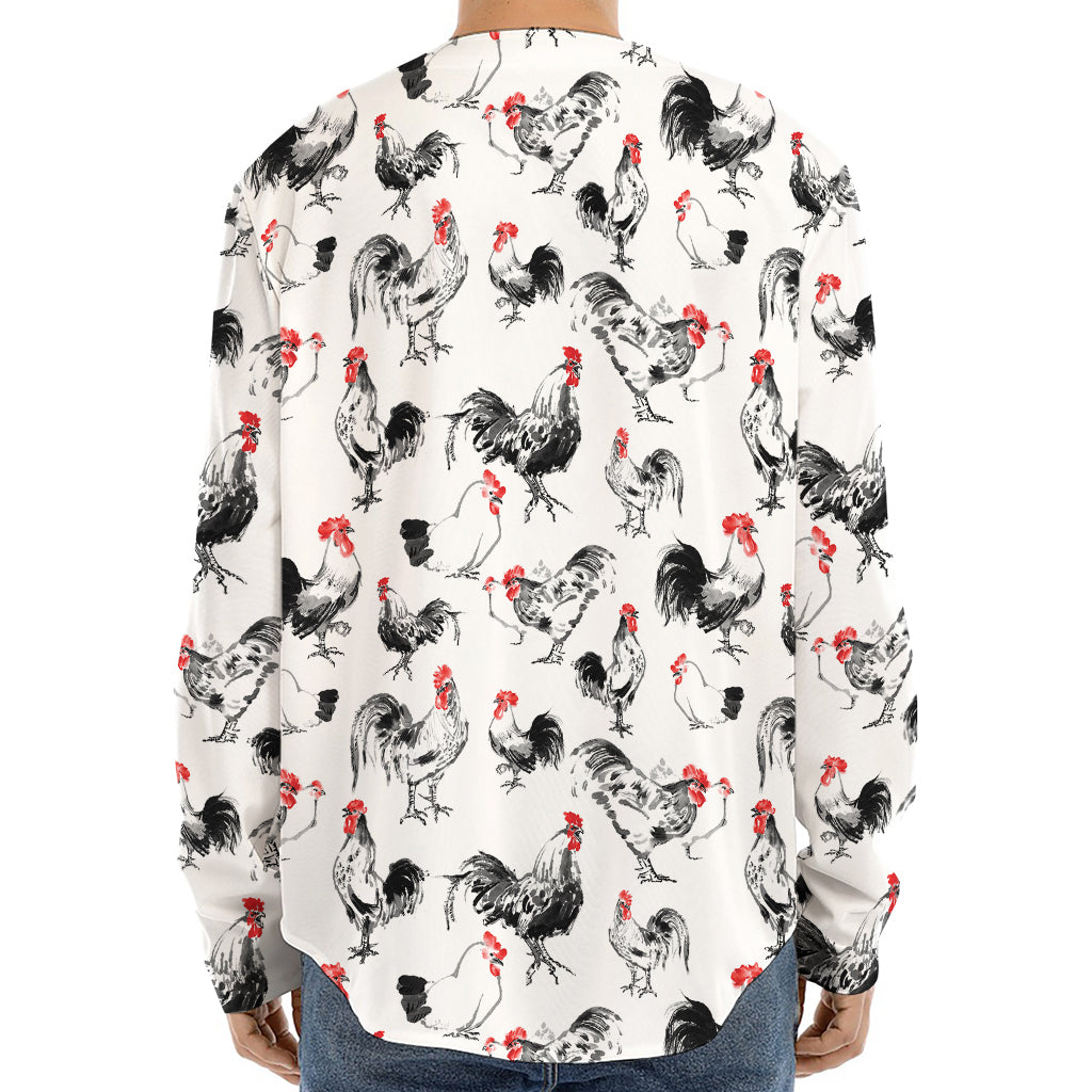 Chicken Ink Painting Pattern Print Long Sleeve Baseball Jersey