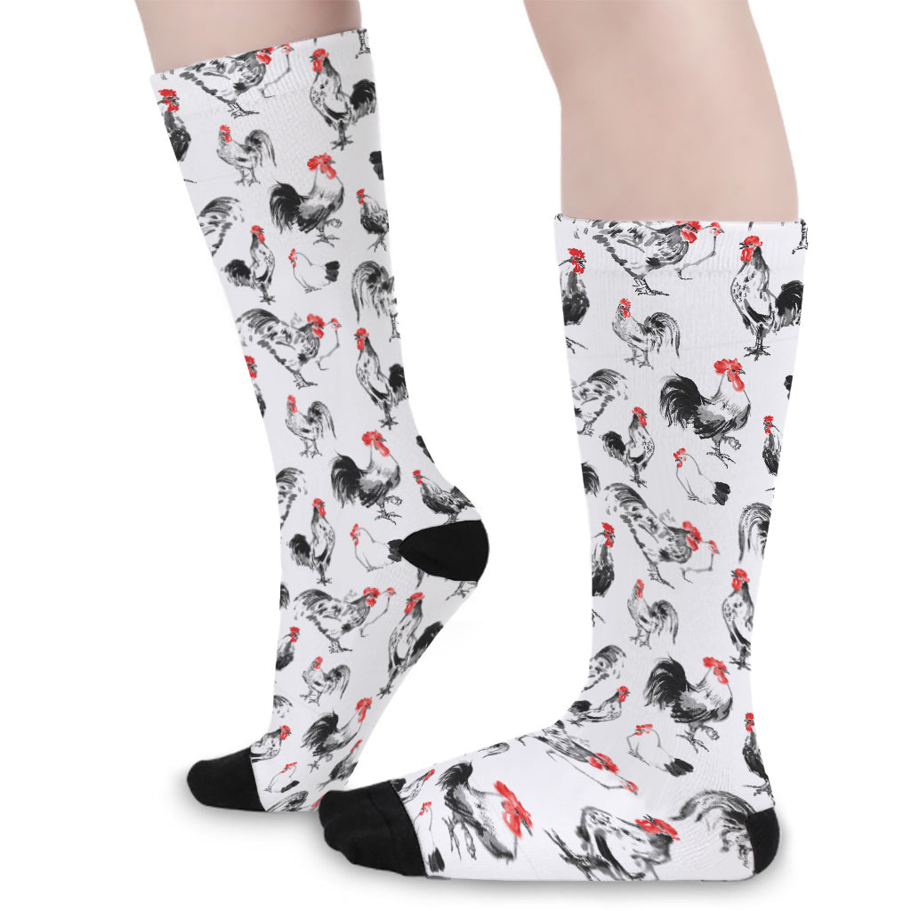 Chicken Ink Painting Pattern Print Long Socks
