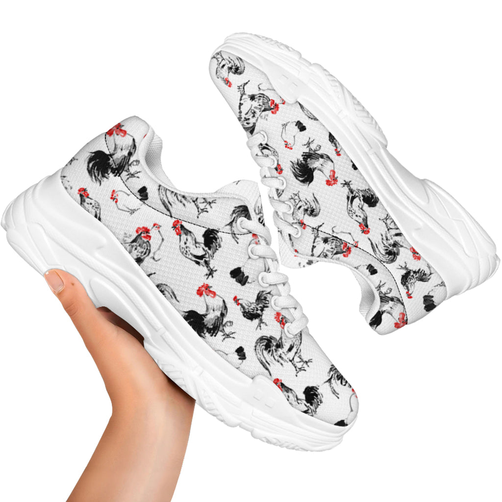 Chicken Ink Painting Pattern Print White Chunky Shoes
