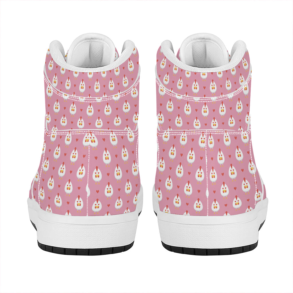 Chicken Love Emoji Pattern Print High Top Leather Sneakers
