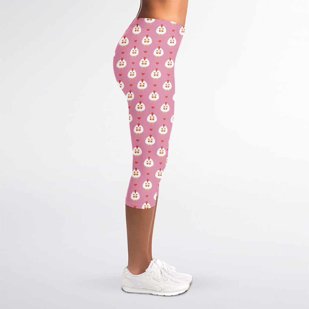 Chicken Love Emoji Pattern Print Women's Capri Leggings