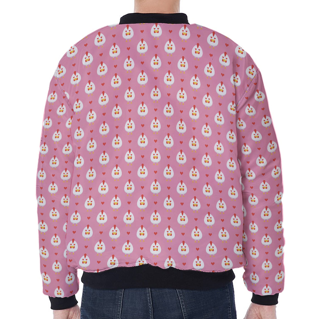 Chicken Love Emoji Pattern Print Zip Sleeve Bomber Jacket