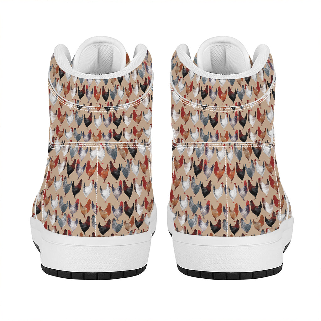 Chicken Painting Pattern Print High Top Leather Sneakers
