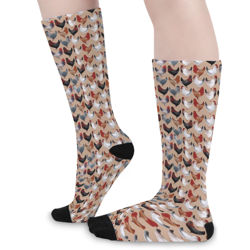 Chicken Painting Pattern Print Long Socks