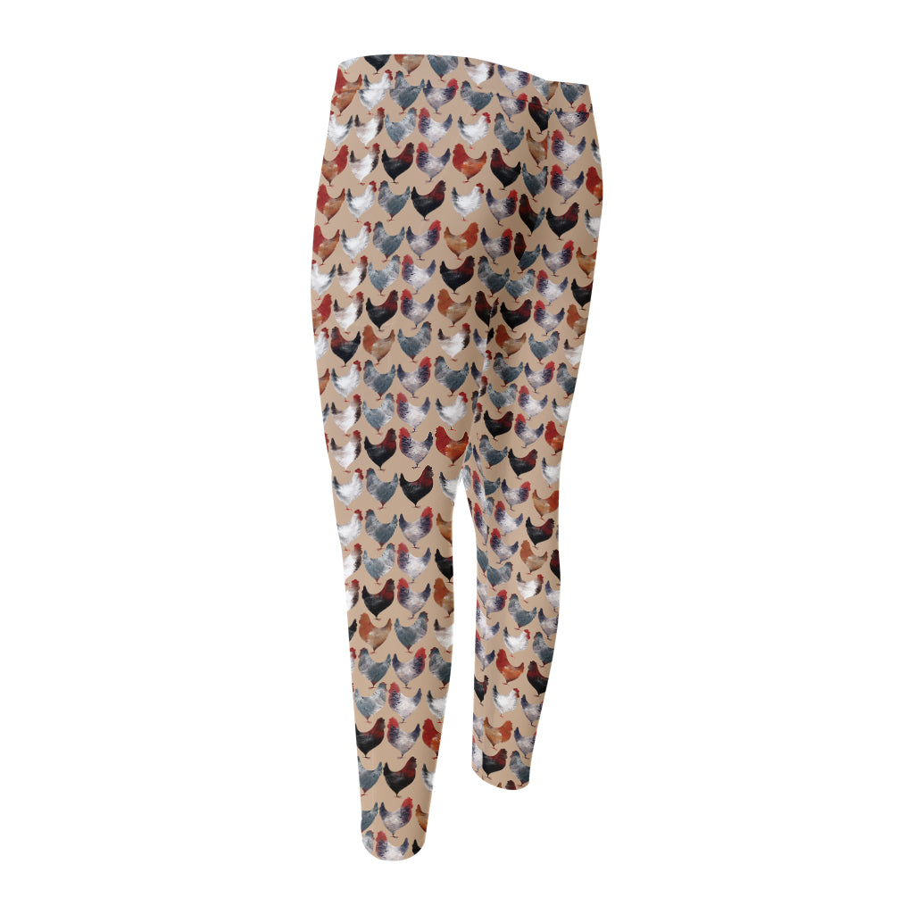 Chicken Painting Pattern Print Men's Compression Pants