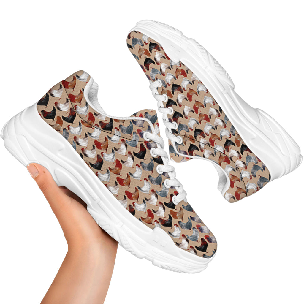Chicken Painting Pattern Print White Chunky Shoes