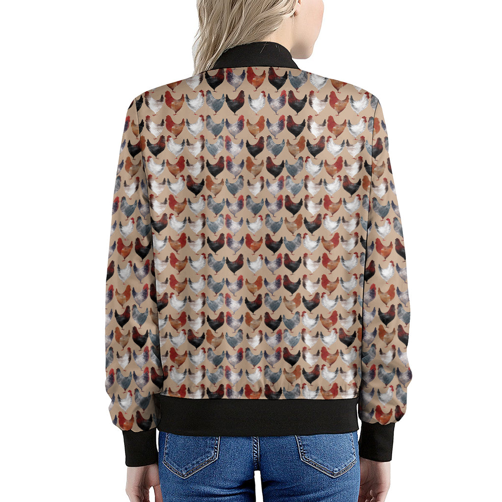 Chicken Painting Pattern Print Women's Bomber Jacket