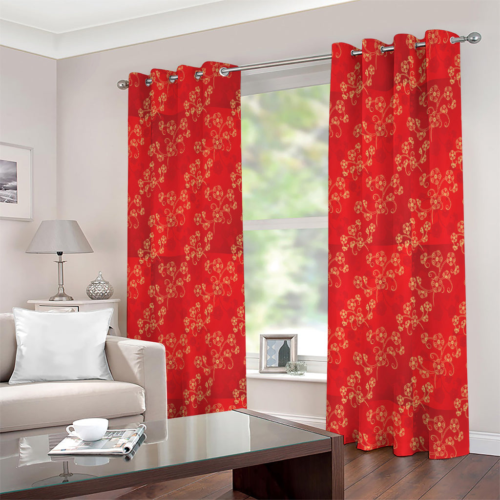 Chinese Cherry Blossom Pattern Print Extra Wide Grommet Curtains