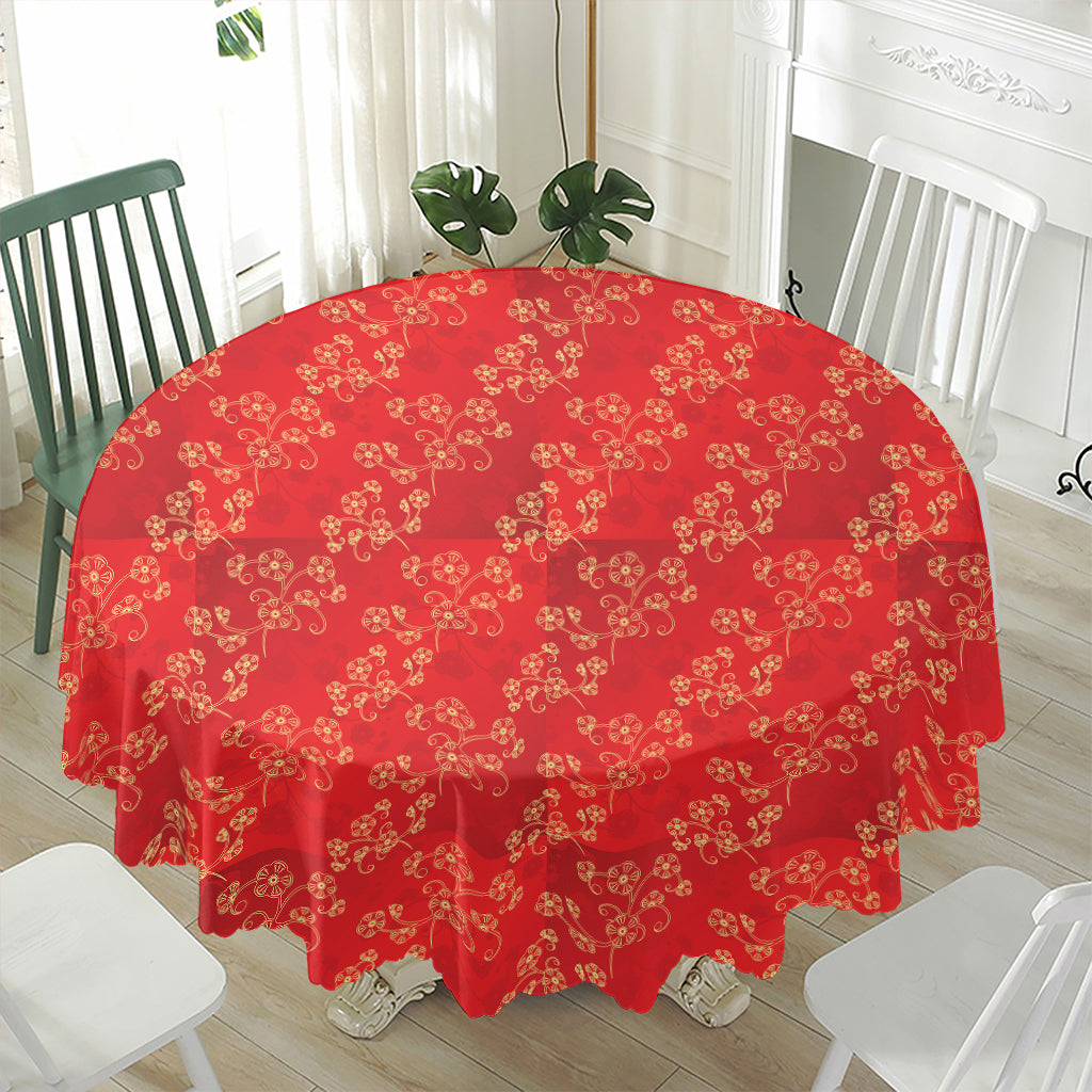 Chinese Cherry Blossom Pattern Print Waterproof Round Tablecloth