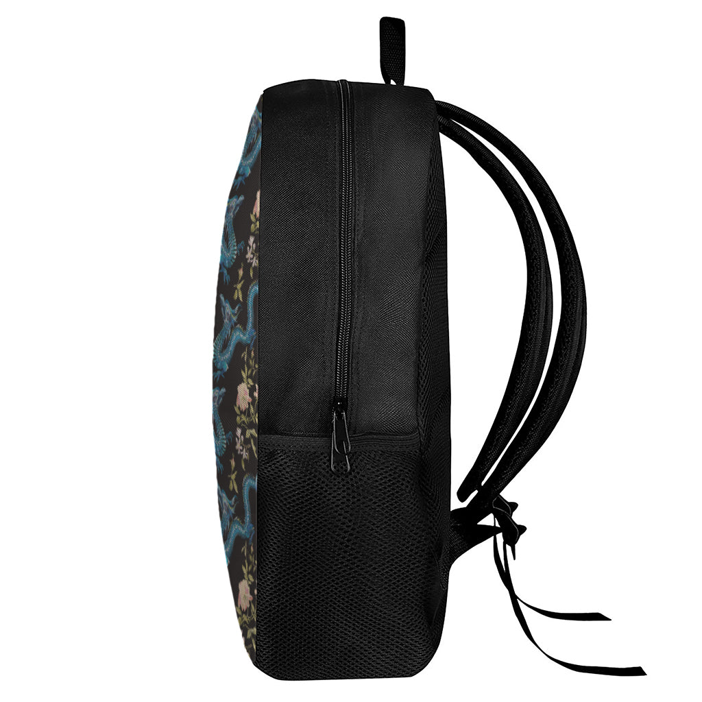 Chinese Dragon And Flower Pattern Print 17 Inch Backpack