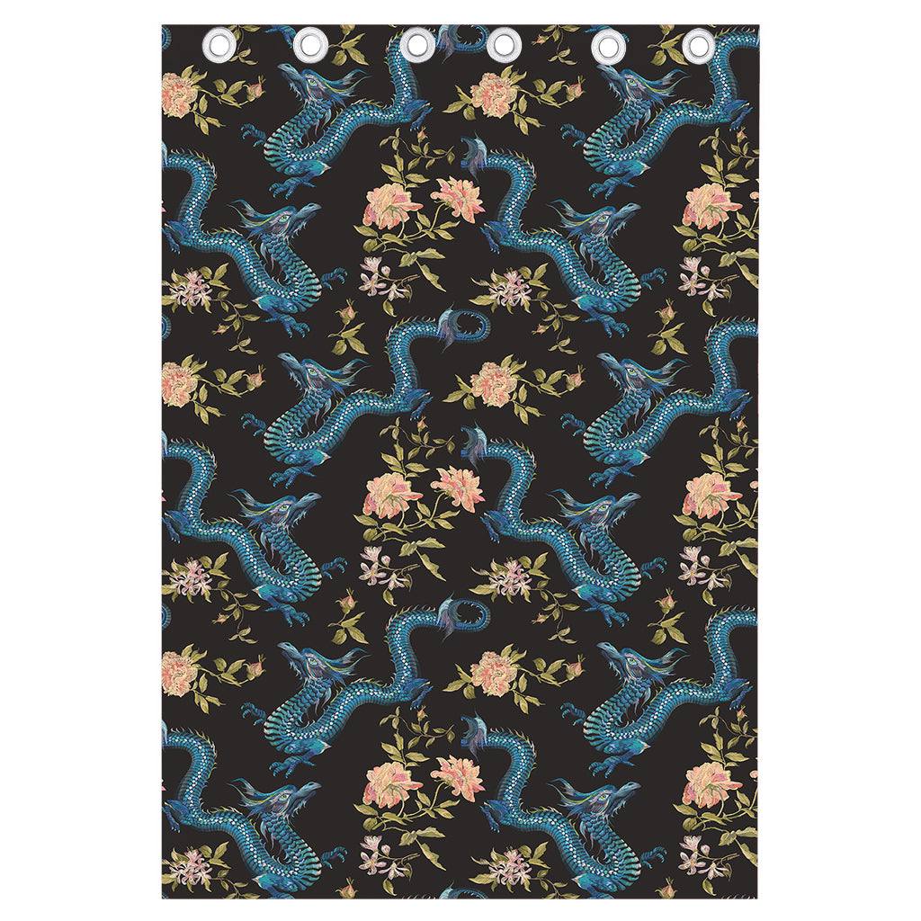 Chinese Dragon And Flower Pattern Print Curtain