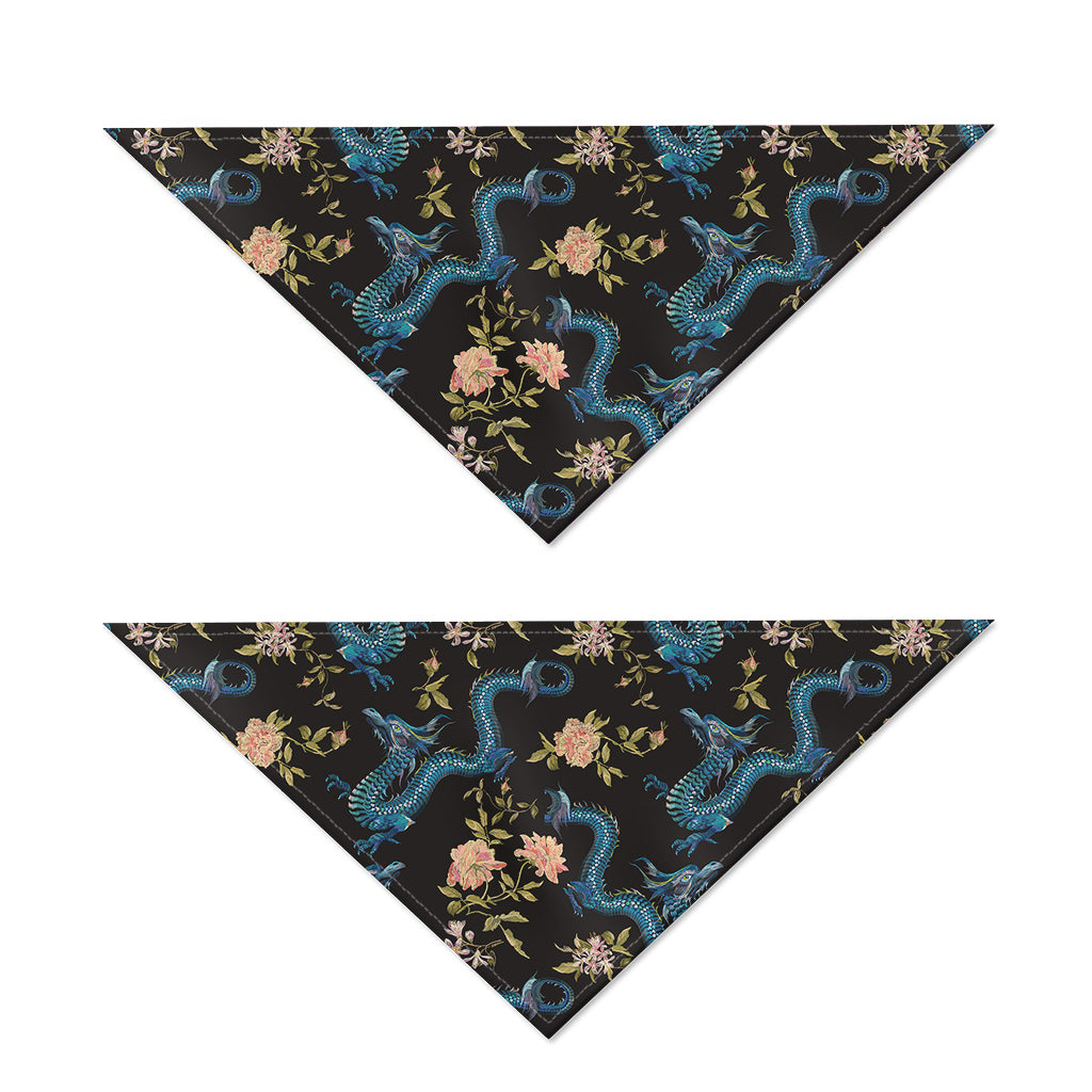 Chinese Dragon And Flower Pattern Print Dog Bandana