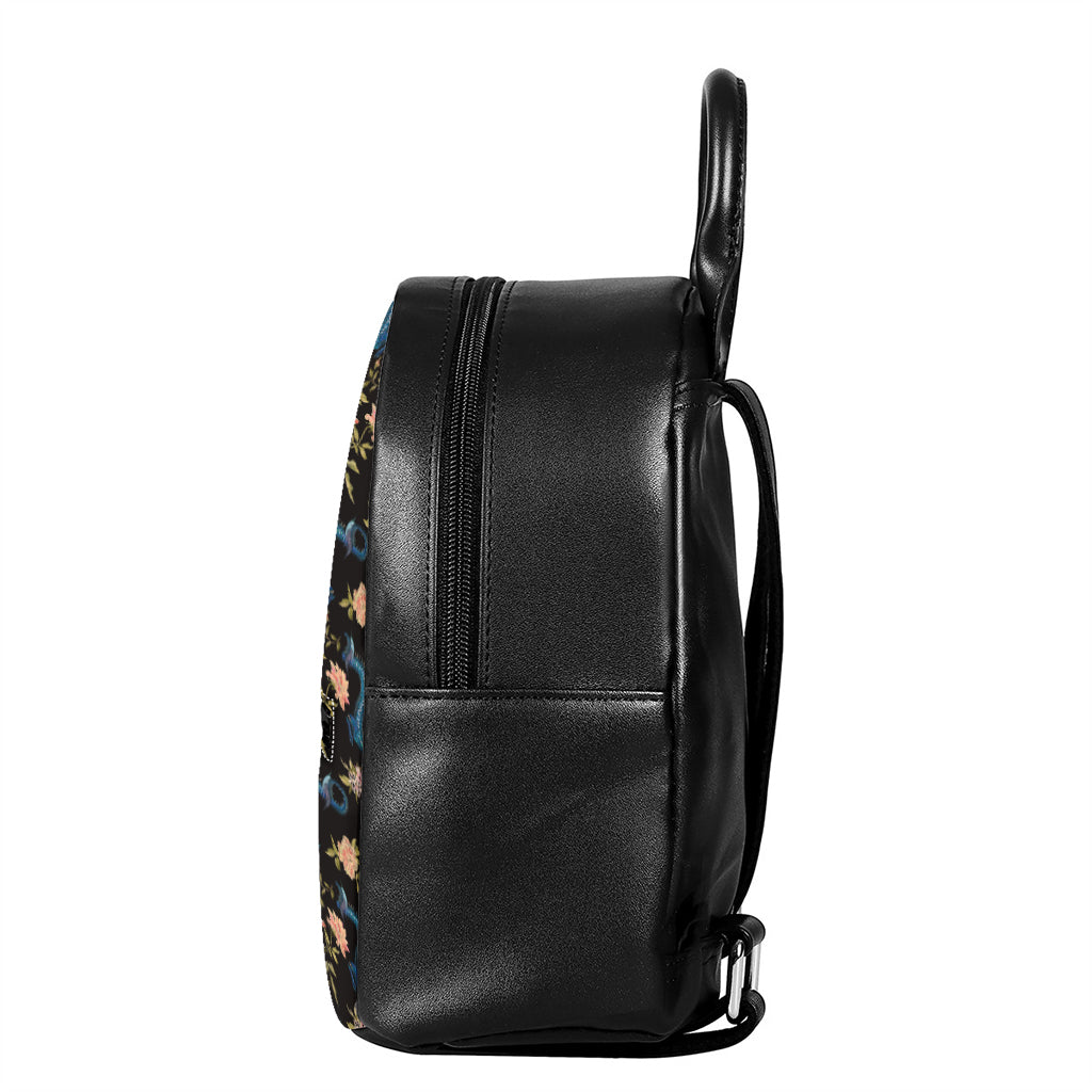 Chinese Dragon And Flower Pattern Print Leather Backpack