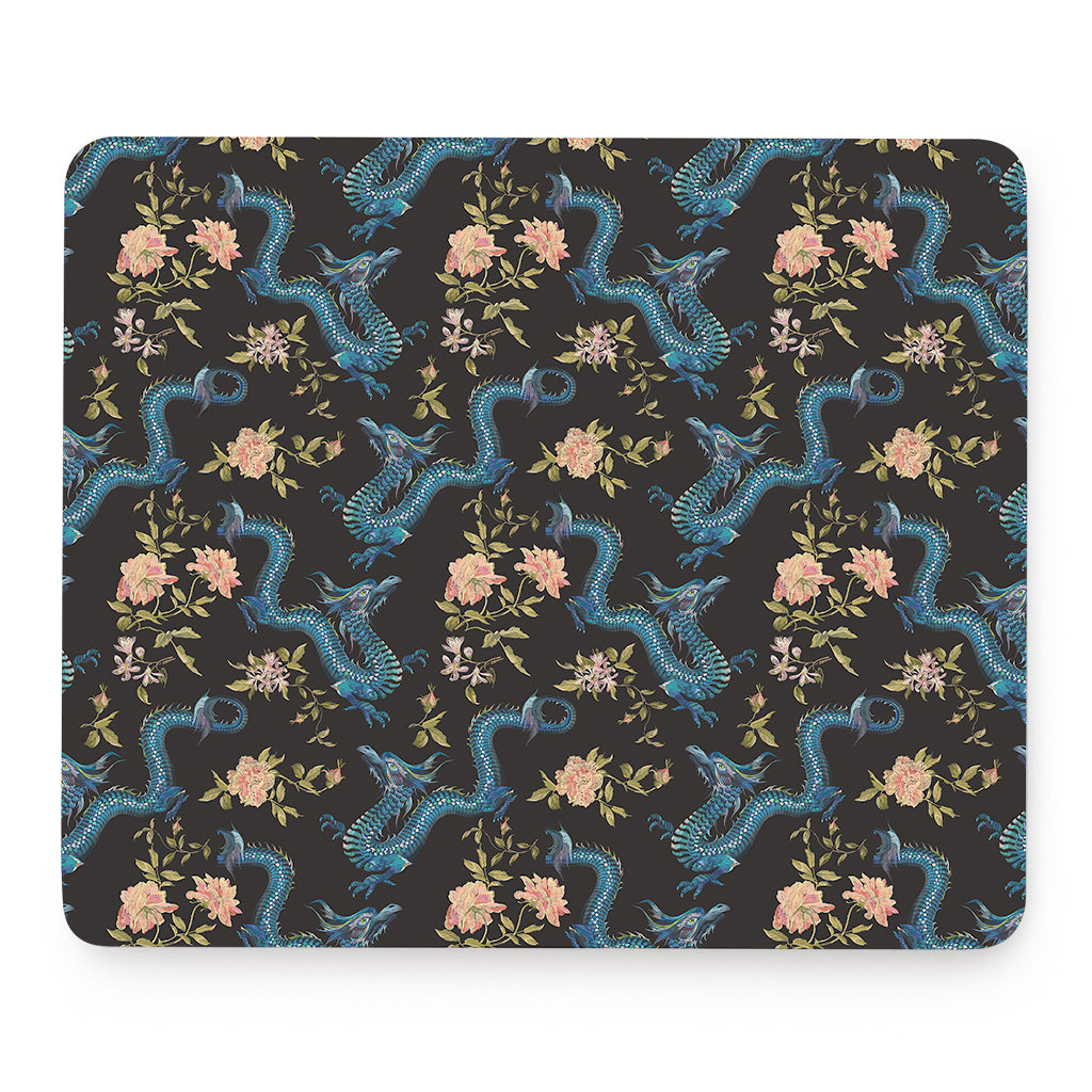Chinese Dragon And Flower Pattern Print Mouse Pad