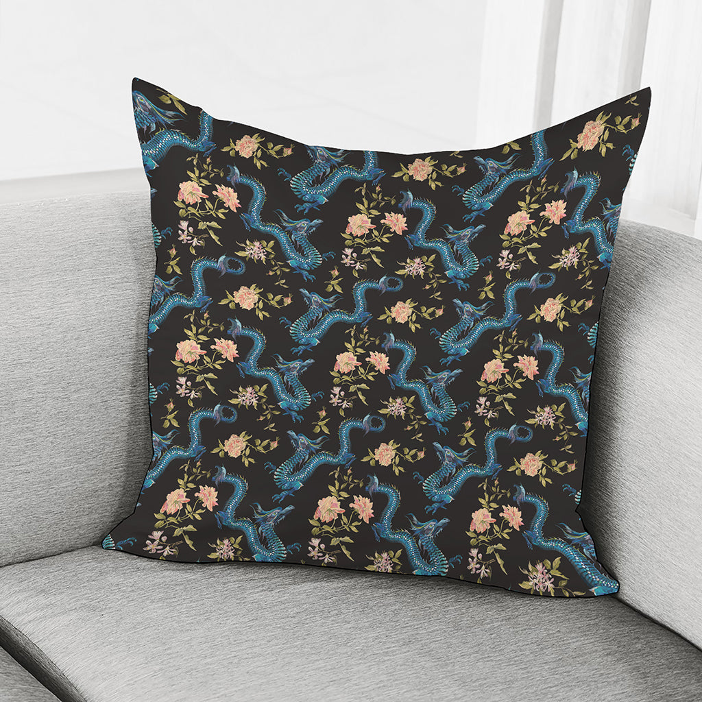 Chinese Dragon And Flower Pattern Print Pillow Cover