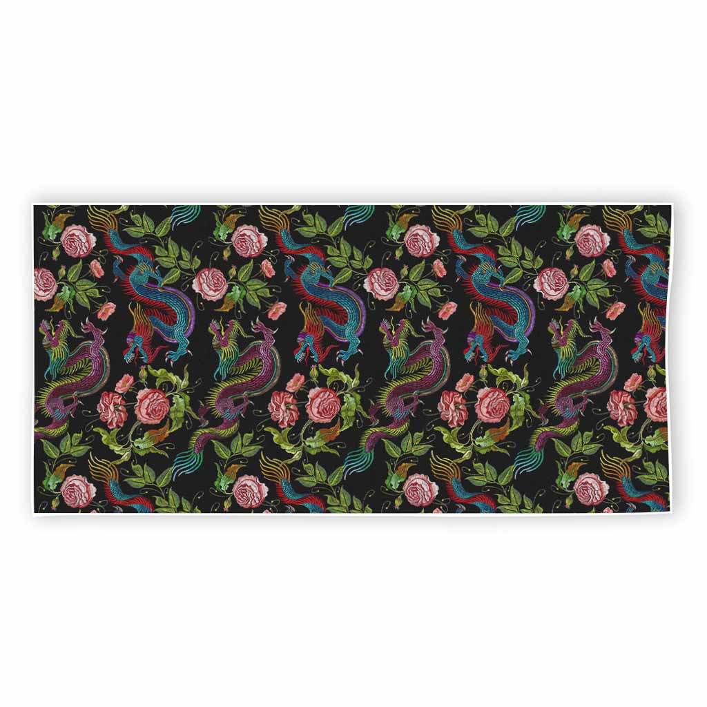 Chinese Dragon Flower Pattern Print Beach Towel