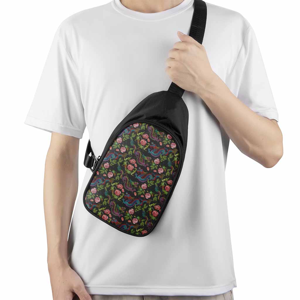 Chinese Dragon Flower Pattern Print Chest Bag