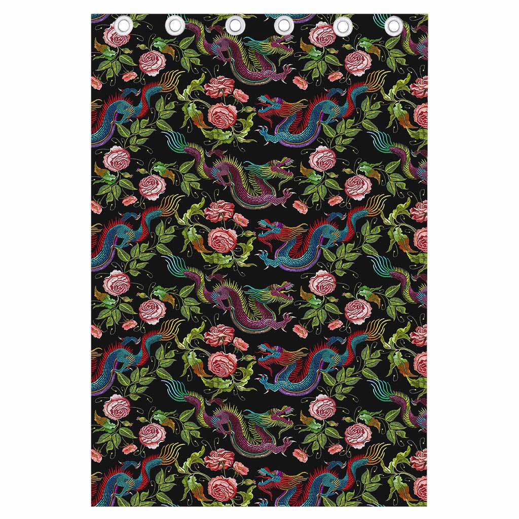 Chinese Dragon Flower Pattern Print Curtain