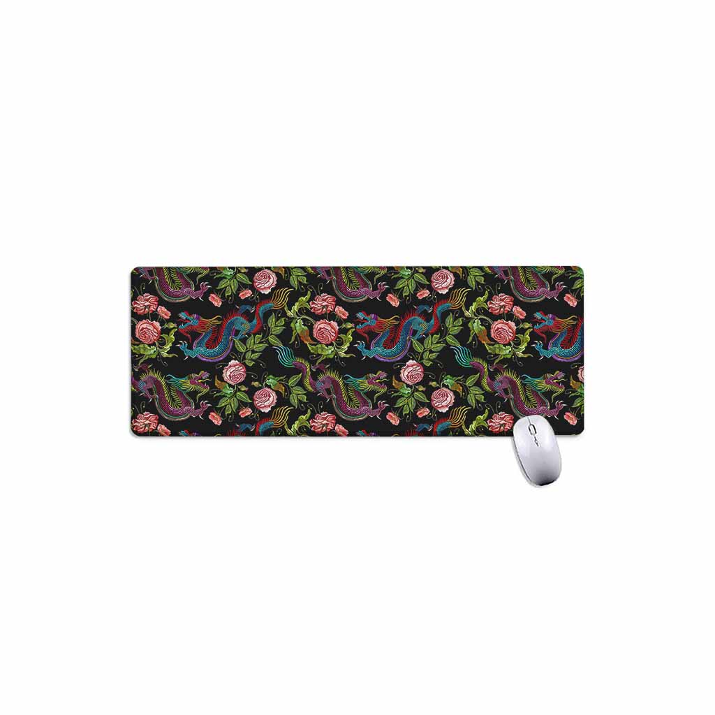 Chinese Dragon Flower Pattern Print Extended Mouse Pad