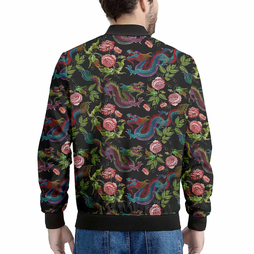Chinese Dragon Flower Pattern Print Men's Bomber Jacket