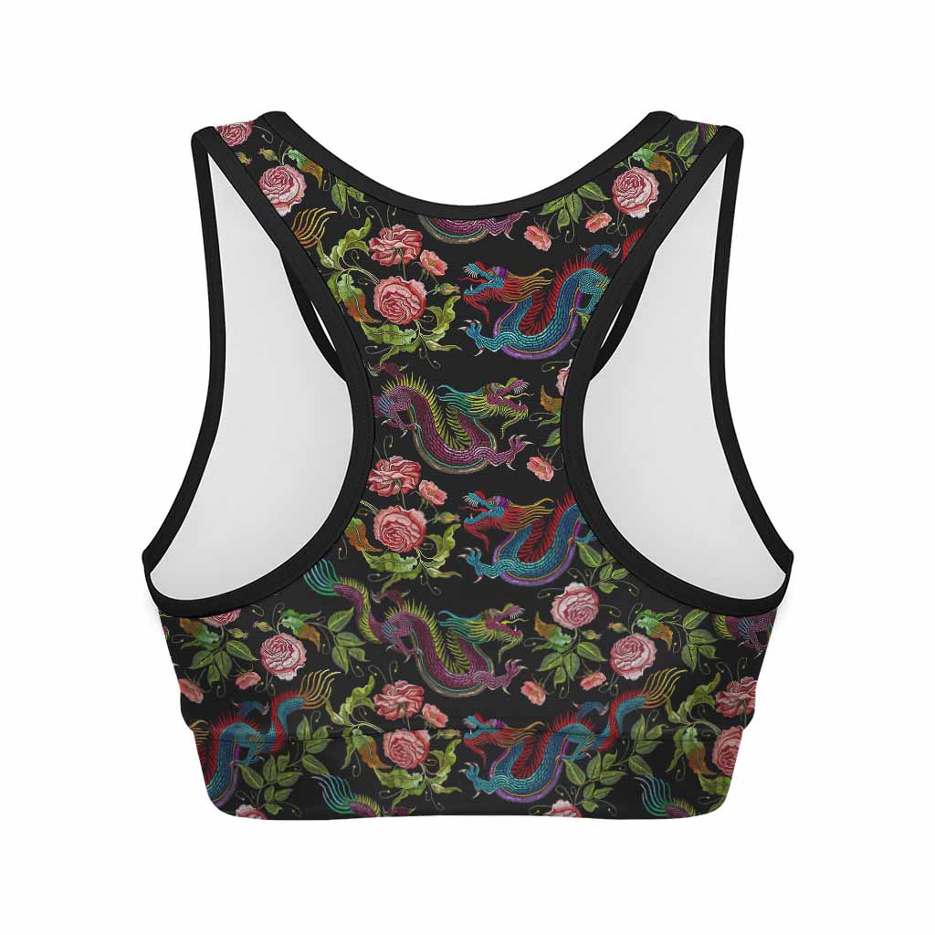Chinese Dragon Flower Pattern Print Women's Sports Bra
