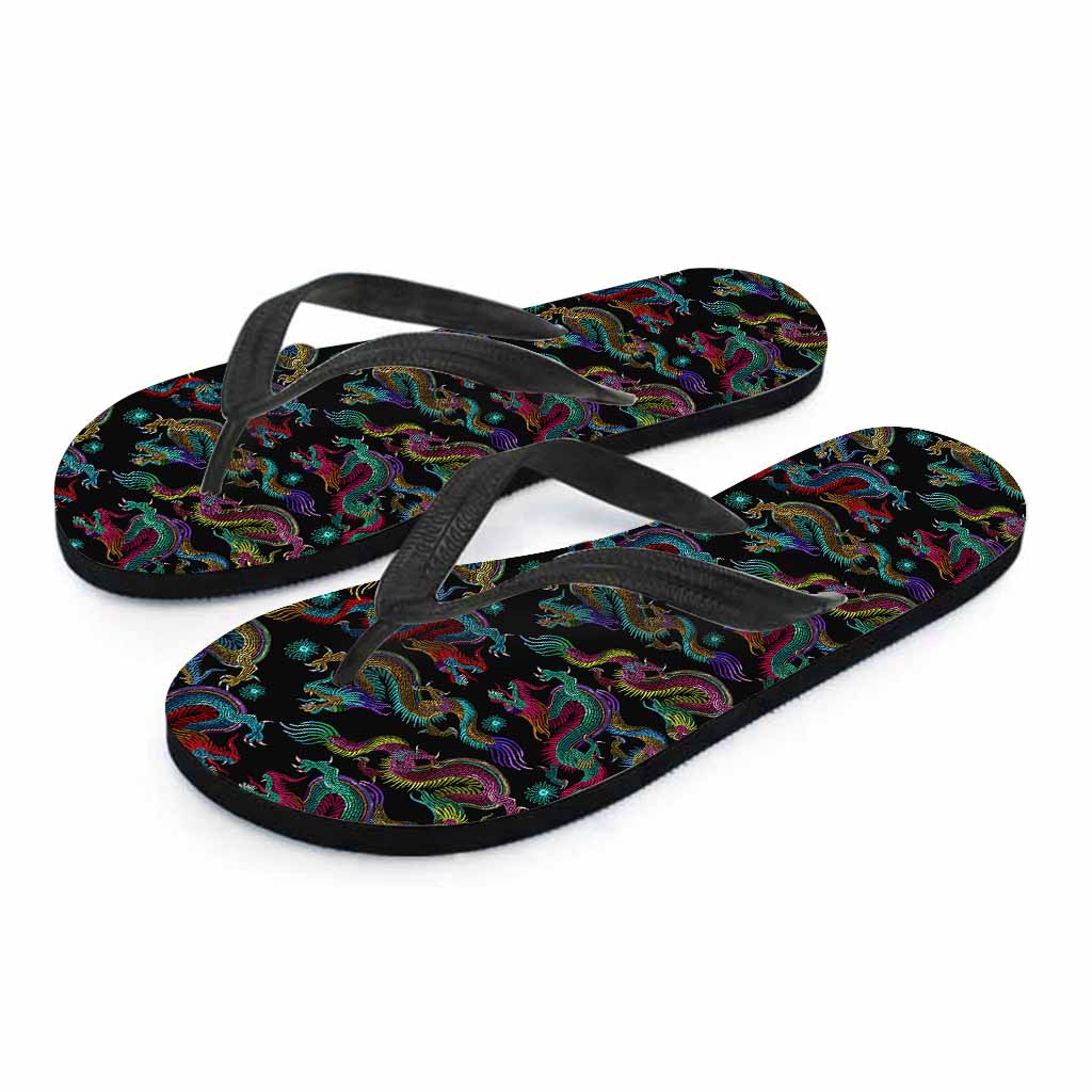 Chinese Dragon Pattern Print Flip Flops