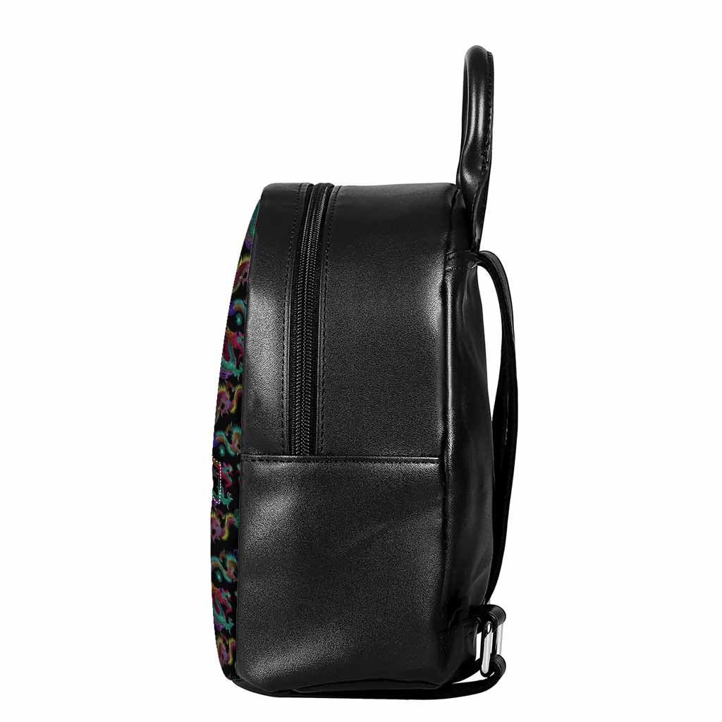 Chinese Dragon Pattern Print Leather Backpack