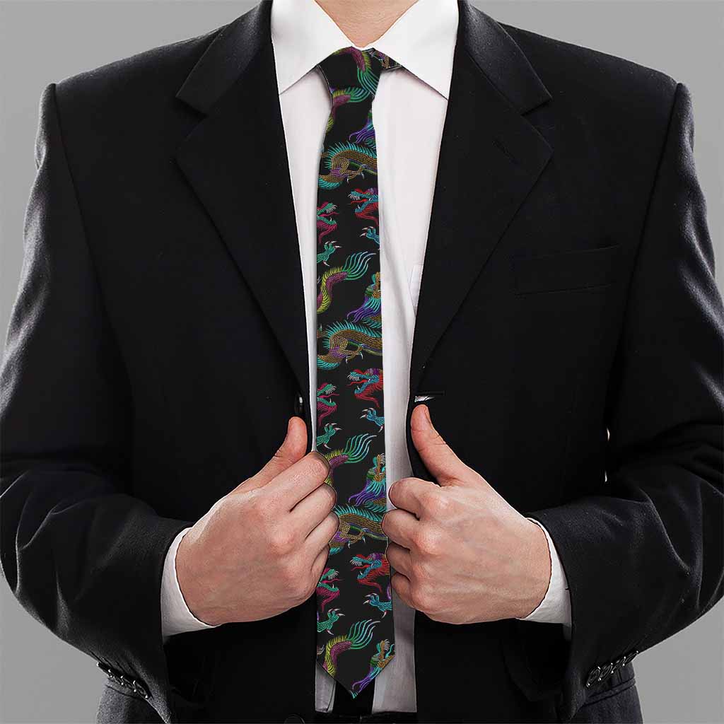 Chinese Dragon Pattern Print Necktie