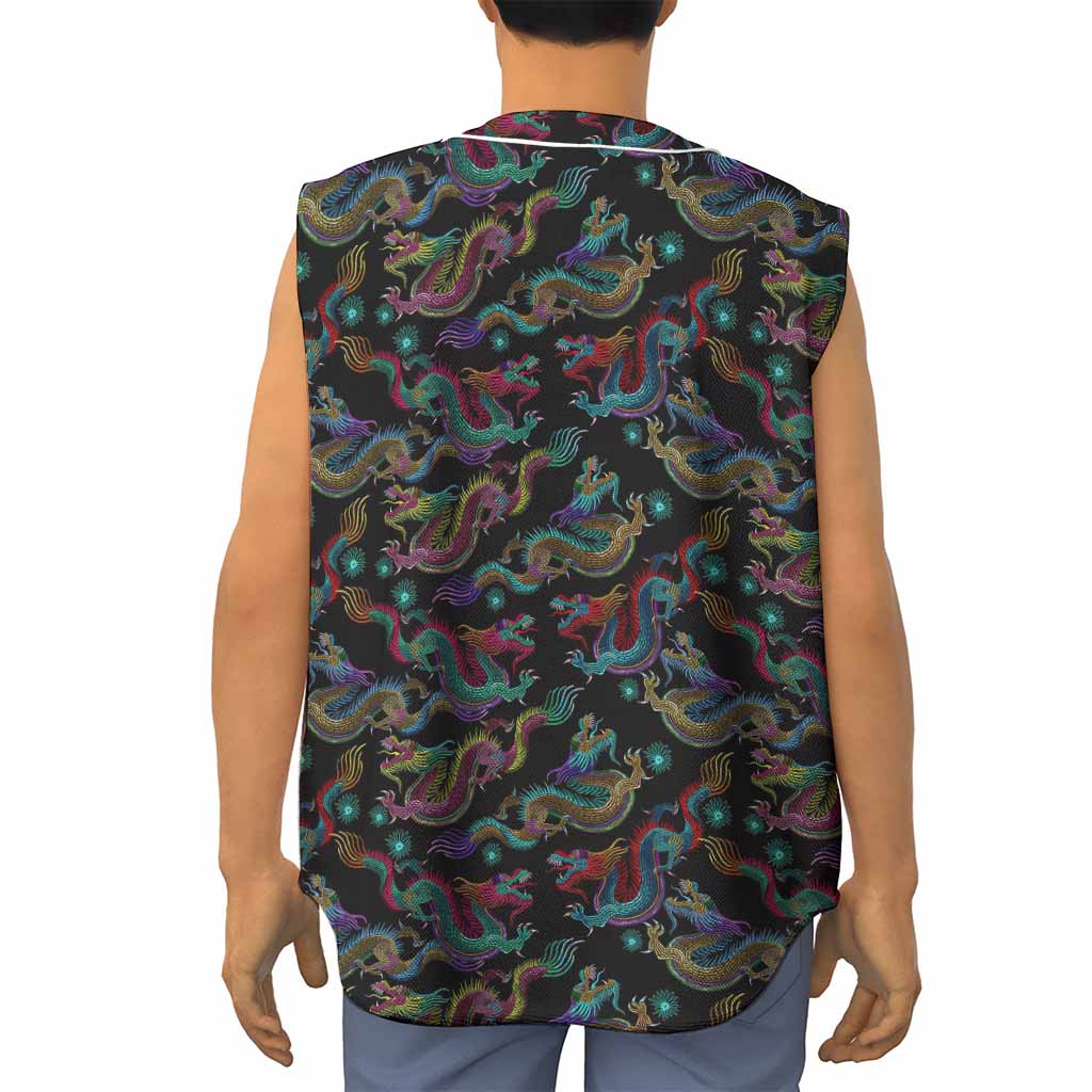 Chinese Dragon Pattern Print Sleeveless Baseball Jersey