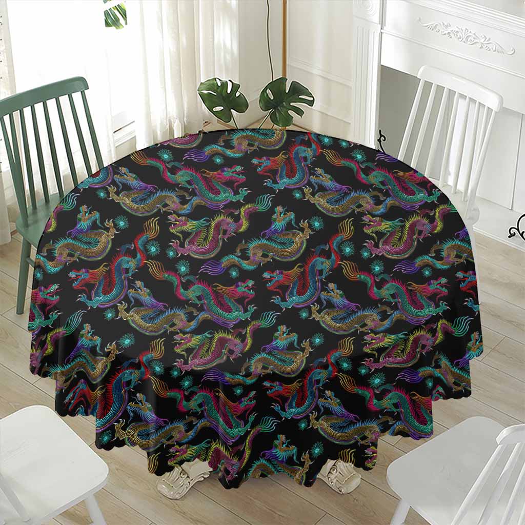 Chinese Dragon Pattern Print Waterproof Round Tablecloth