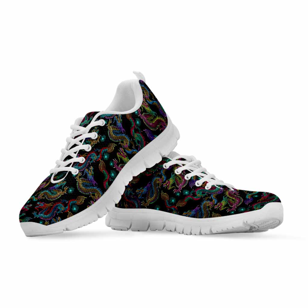 Chinese Dragon Pattern Print White Running Shoes