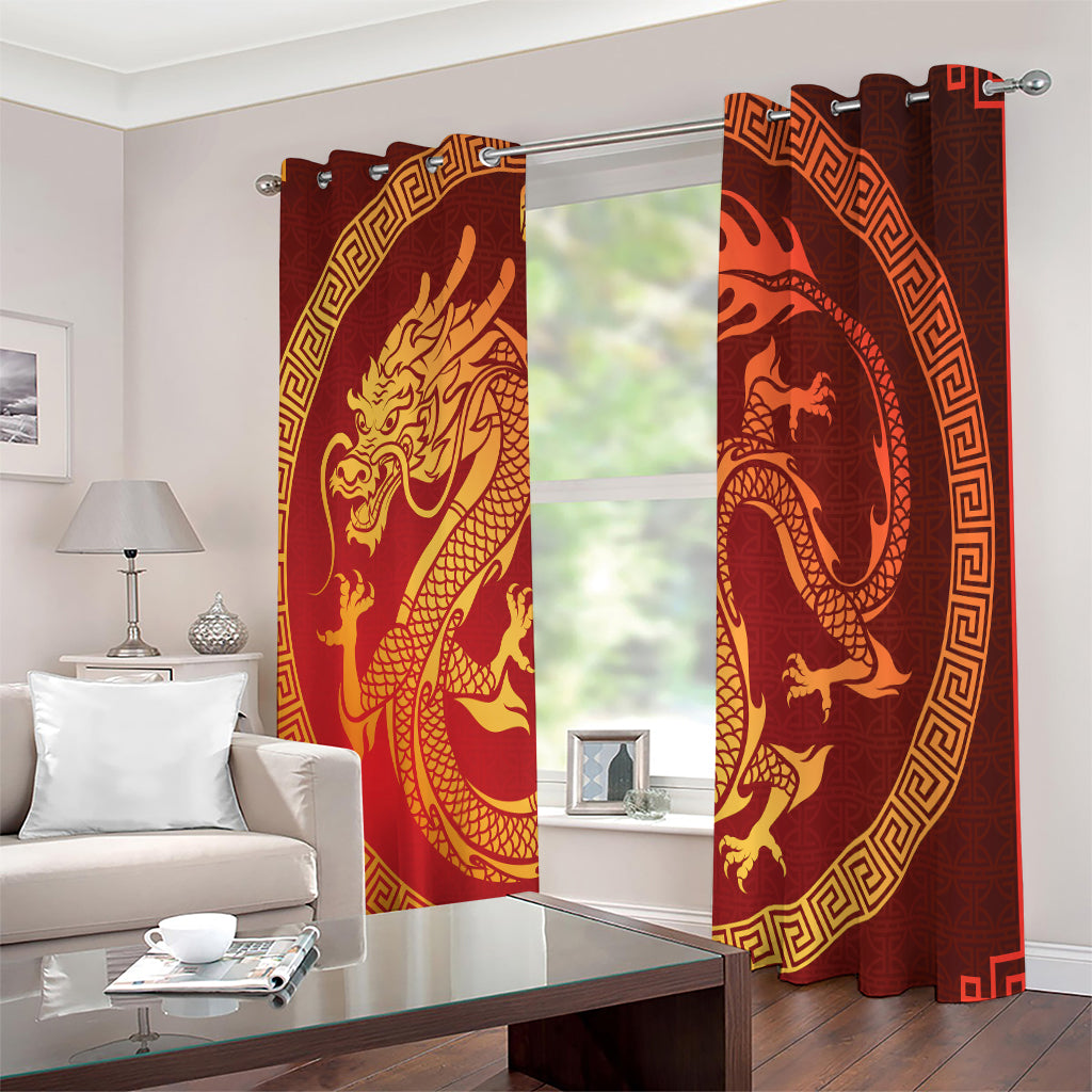 Chinese Dragon Zodiac Sign Print Extra Wide Grommet Curtains