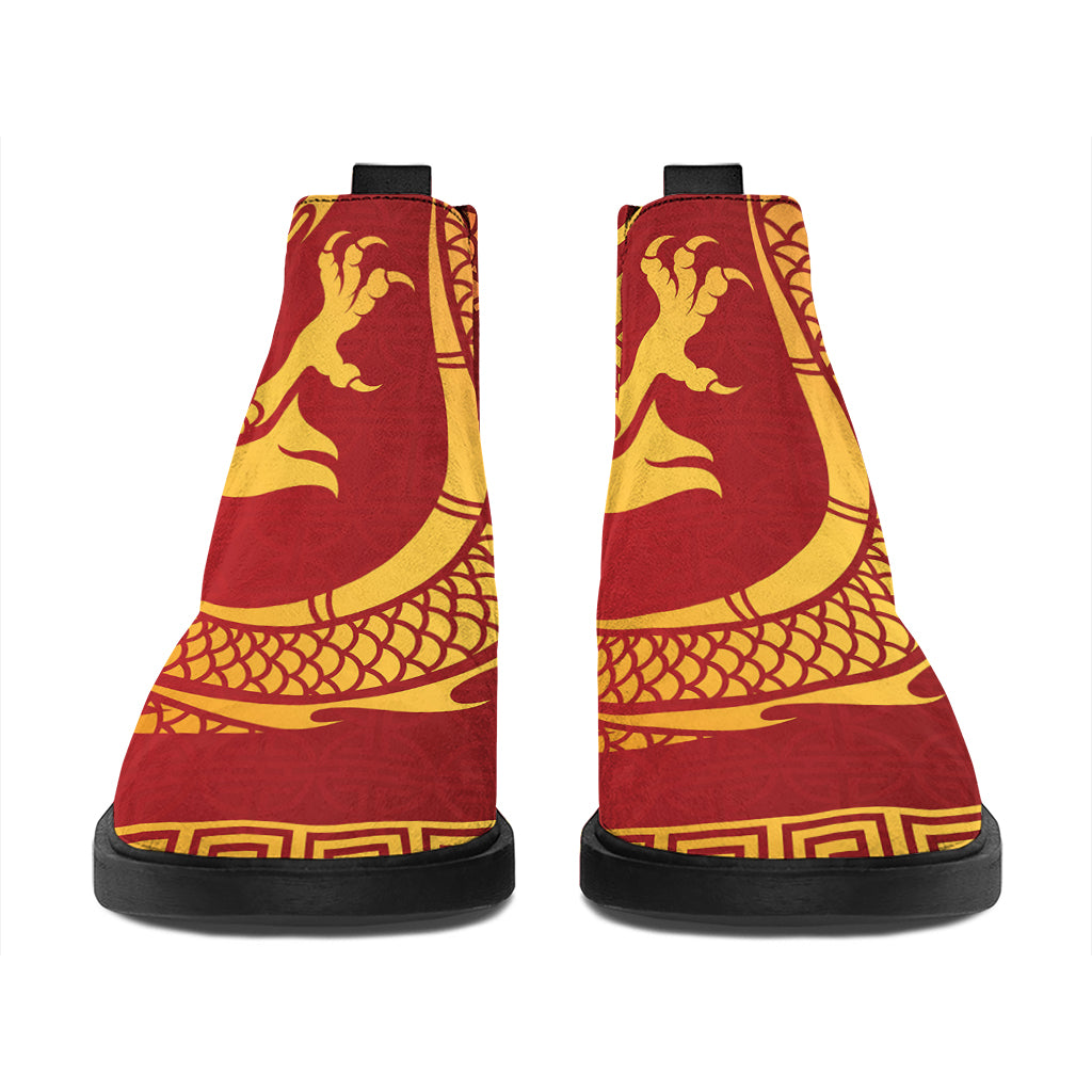 Chinese Dragon Zodiac Sign Print Flat Ankle Boots