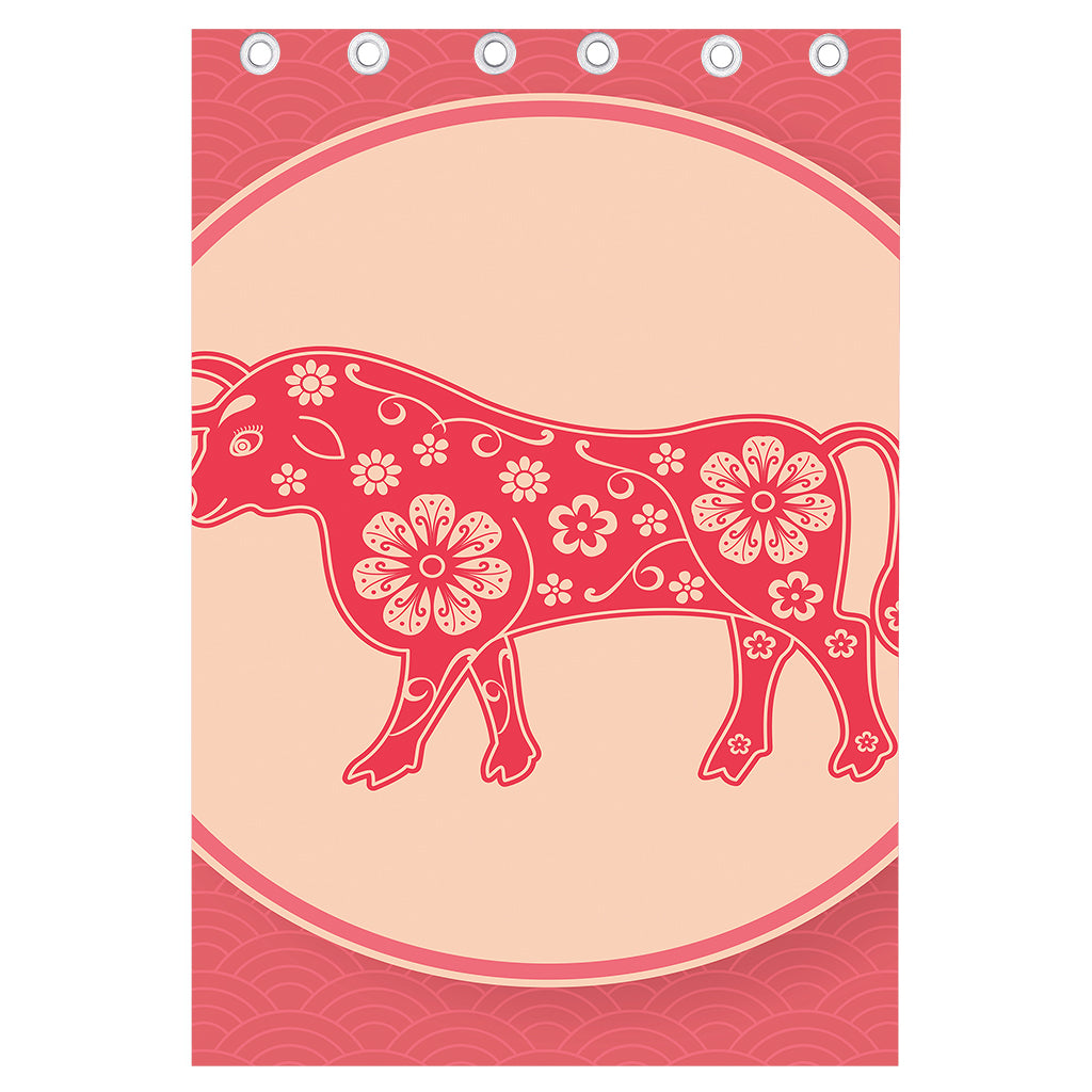 Chinese Flower Ox Zodiac Print Curtain