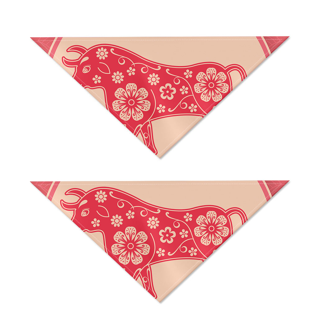 Chinese Flower Ox Zodiac Print Dog Bandana